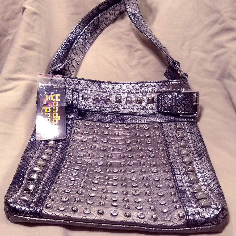 Pewter Rhinestone Studded Fashion Crossbody Sling